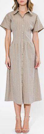 Adelyn Rae Audrey Stripe Cotton Blend Shirtdress in Mocha at Nordstrom Rack, Size Small