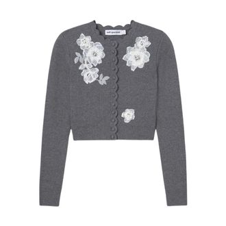 Self Portrait Truien & Vesten, Dames, Grijs, M, Katoen, Cardigan met bloemenmotief