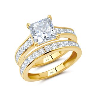 MAX + STONE 10k Gold 3.0 Carat Princess Cut Cubic Zirconia Engagement Ring with Wedding Band