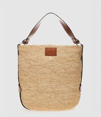 Isabel Marant Sac Bayia Raphia Cuir Naturel Cognac