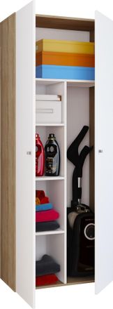 ebuy24 Gabinete De Escoba Vcm 6 Compartimentos Dimensiones: An. 70 X Al. 178 X T. 40 Cm Gabinete Para El Hogar Gabinete Multiusos Vandol (sonoma Roble / Blan