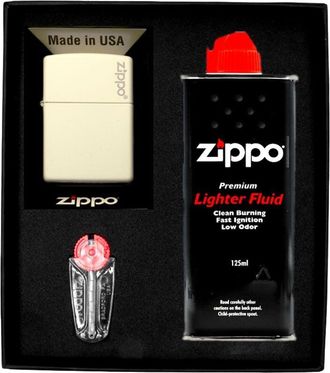 OEM Encendedor Zippo Con Logotipo Blanco Mate, Set De Regalo N.&ordm; 1