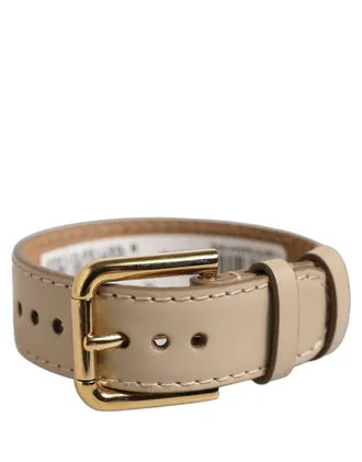 Dolce & Gabbana Calfskin Leather with Gold Buckle Belt - Beige