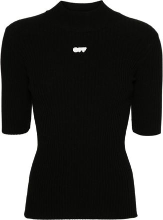 Off-white appliqu&eacute;-logo ribbed-knit top - women - Polyester/Viscose - M - Black
