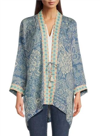 Johnny Was Dolce Embroidered Cupro-Woven Kimono In Denim Print
