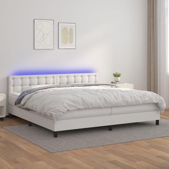 vidaXL Vidaxl - Cama Box Spring Colch&oacute;n Y Led Cuero Sint&eacute;tico Blanco 200x200 Cm