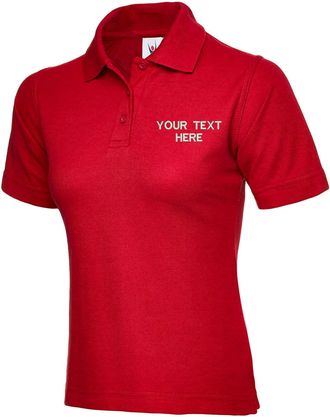 Generic Personalised Embroidered Your Text Ladies Classic Polo Shirt Casual Workwear Partywear Adult Women Gift Top (Red, 2XL, xx_l)