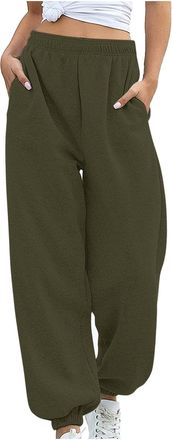 Generic 2025 Trousers Womens Bottom Sweatpants Joggers Pants Workout High Waisted Yoga Pants with Pockets (Army Green, M)