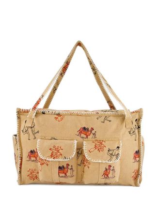 Baziszt Lavie printed pocket tote bag - men - Cotton - One Size - Brown