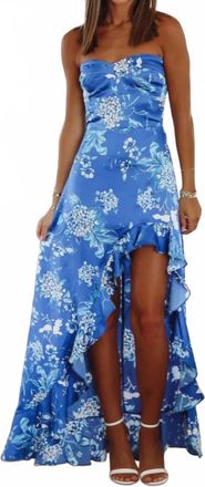 Dress Forum Kasey Strapless Floral Maxi Dress In Royal Blue