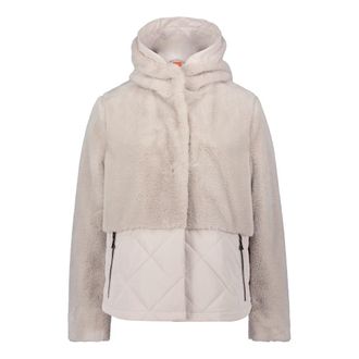 AMBER & JUNE Jassen, Dames, Grijs, XL, Nylon, Capuchon pluche jas met gewatteerd nylon