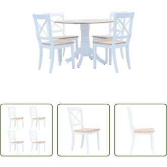 vidaXL vidaXL Sedie in legno - Set da Pranzo 5 pz in Legno Massello di Hevea Bianco e Marrone
