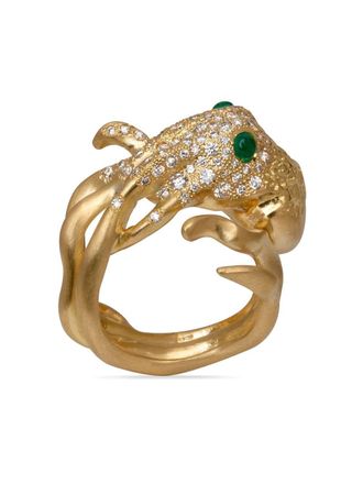 Gaelle Khouri 18K yellow gold La Pieuvre diamond and emerald ring