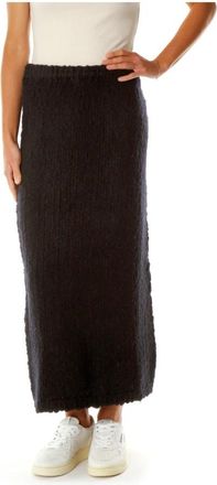 Sams&oslash;e & Sams&oslash;e Gebreide Rok met Elastische Tailleband - Dames - Maxi Rokken - Zwart - M - Wol - Rokken