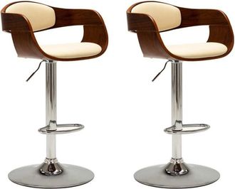 vidaXL Vidaxl - Taburetes De Cocina 2 Uds Madera Curvada Cuero Sint&eacute;tico Crema