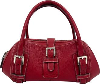Loewe Red Color Leather Boston Bag Handbag Tote Bag (Pre-Owned)