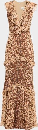 Saloni Rita Leopard Chiffon Maxi Dress