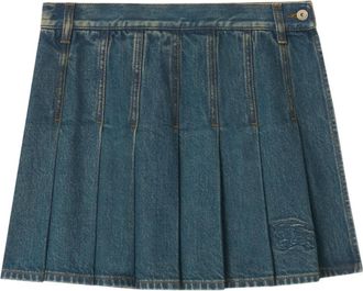 Burberry Pliss&eacute; Denim Minirok - Dames - Spijkerrokken - Blauw - 2XS - Denim - Rokken
