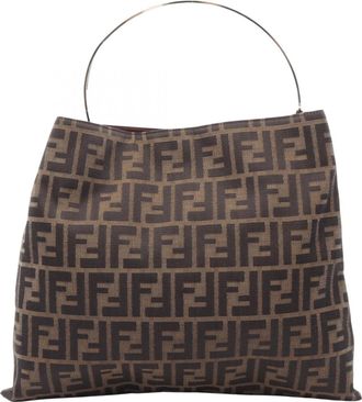 Fendi Black Brown Canvas Leather Handbag Tote Bag (Pre-Owned)