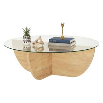 Dmora Mesa De Caf&eacute; Phoebe, Mesa De Centro Baja, Revistero Para Sof&aacute;, Estante De La Sala De Estar, 90x90h30 Cm, Roble, Con Embalaje Reforzado - Dmora