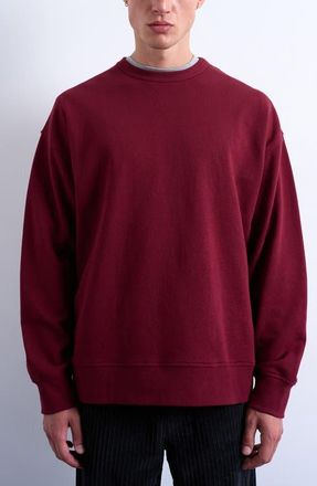 Topman Lightweight Oversize Cotton Sweatshirt in Burgundy at Nordstrom, Size Xx-Large