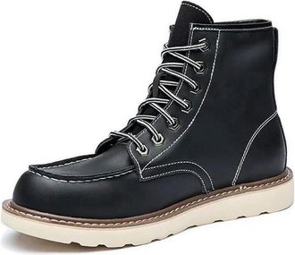 Generic GLDFW Vintage Casual Men Shoes Handmade Autumn Snow Plush Warm Ankle Boots Wings Round Toe Motorcycle Boots Cow Leather