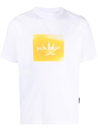 Palm Angels leaf-print crew neck T-shirt - men - Cotton/Polyester - M - White