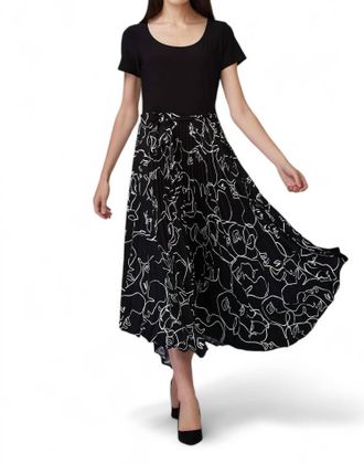 Joseph Ribkoff Pleated Skirt Dress In Black /vanilla