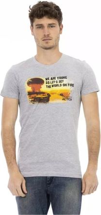 Trussardi Grijze Heren T-shirt met Actie - Heren - T-shirts - Grijs - 2XL - Katoen - Tops
