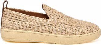 Lanvin Beige Woven Raffia Slip-On Loafers