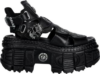 New Rock Bios Tank Platform Sandal - Dames - Sandalen - Zwart - 38 EU - Leer - Schoenen