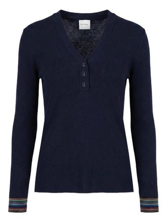 Paul Smith button ribbed top - women - Cotton - S - Blue