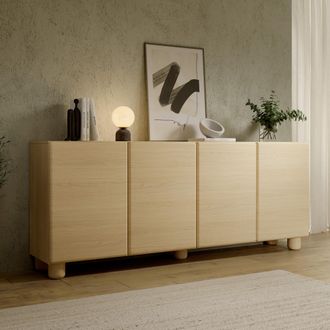 Dmora Aparador Hamomole, Gabinete 4 Estantes, Apertura Retirable, 4 Puertas, 200x38x80h Cm Marr&oacute;n Roble