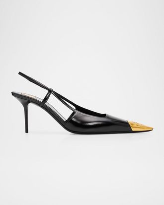 Saint Laurent 75mm Jeanne Leather Slingback Pumps