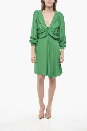 Celine Draped Midi Dress with Balloon Sleeves Celine