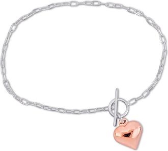 Amour Heart Charm Bracelet in Two-Tone White and Rose Plated Sterling Silver