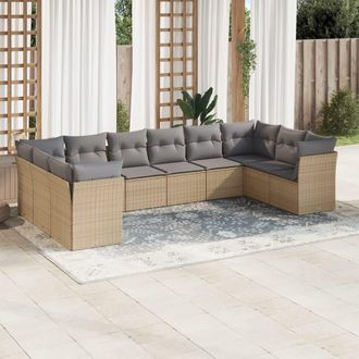 vidaXL Juego De Sof&aacute;s Jard&iacute;n Con Cojines Beige 10 Pzas Rat&aacute;n Sint&eacute;tico Vidaxl