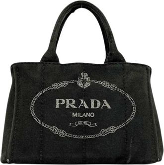 Prada Pre-owned Tote Bags, female, Black, Size: ONE SIZE Pre-owned Vintage Canvas Tote Bag
