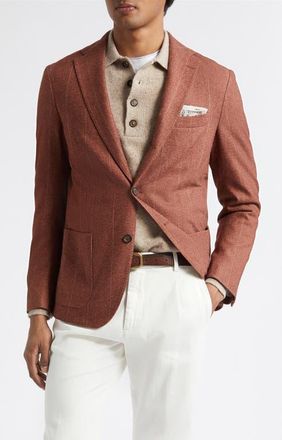Eleventy Slim Fit Pinstripe Wool & Cotton Blend Sport Coat in 105 Amber at Nordstrom, Size 52