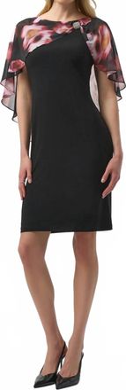 Joseph Ribkoff Floral Chiffon Cape Overlay Dress In Black/multi