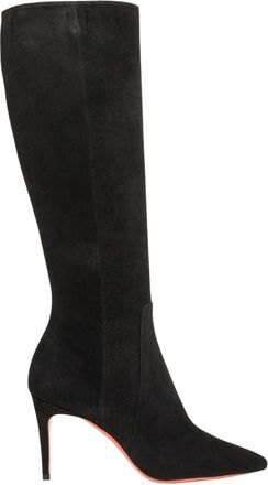 Santoni Hoge Hak Laarzen - Dames - Laarzen met Hak - Zwart - 39 1/2 EU - Leer - Schoenen