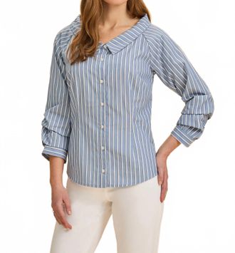 FDJ Three Quarter Sleeve Boatneck Shirt In Ether Stripes