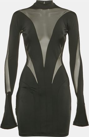 MUGLER X H & m Black Tulle Trim Jersey Bodycon Dress