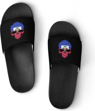 Generic Haitian Skull Flag Shower Shoes Slipper for Women Men Beach Slippers Quick Drying Non Slip Open-Toe Sandals