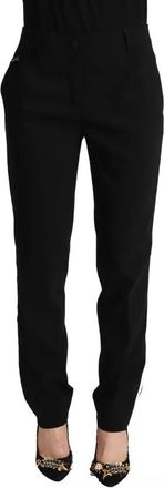 Dolce & Gabbana Black White Stripes Wool Tapered Womens Pants