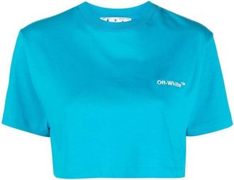 Off-white Off White Womens/Ladies Helvetica Crop T-Shirt (Blue) Cotton - Size Small