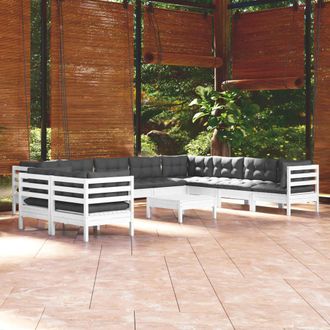 vidaXL Muebles De Jard&iacute;n 11 Pzas Y Cojines Blanco Madera Maciza Pino Vidaxl