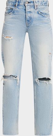 Moussy Vintage Distressed Straight Low-Rise Jeans