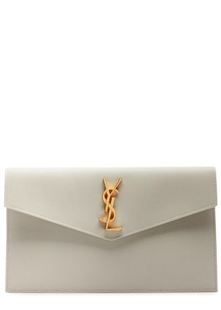 Saint Laurent Uptown Pebbled Leather Pouch - White - One Size