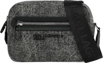 Karl Lagerfeld Textured Grey Fabric Borsello Crossbody Bag